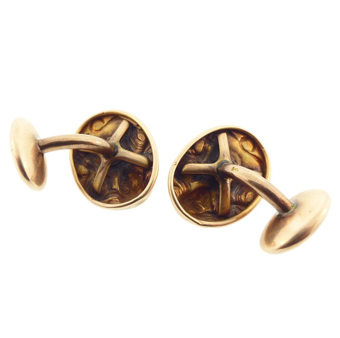 Art Nouveau 14K Gold &amp; Diamond Nude Maiden Cufflinks