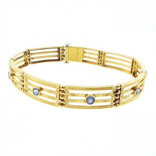 Edwardian 14K Gold & Sapphire Gatelink Bracelet by Crane Theurer