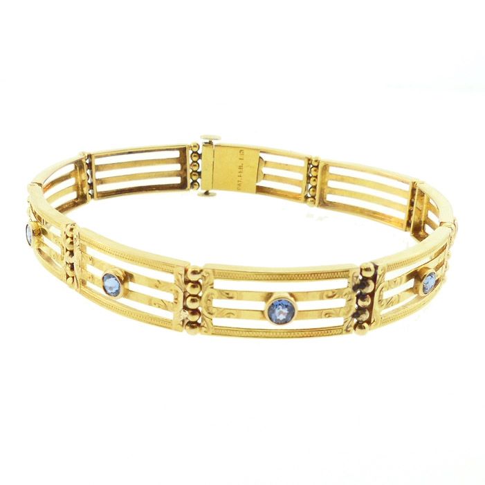 Edwardian 14K Gold & Sapphire Gatelink Bracelet by Crane Theurer