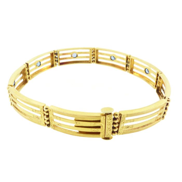 Edwardian 14K Gold &amp; Sapphire Gatelink Bracelet by Crane Theurer