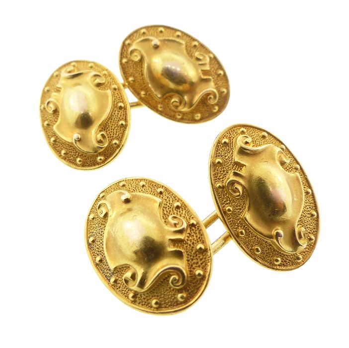 Art Nouveau 14K Gold Double-Sided Cufflinks by H. A. Kirby