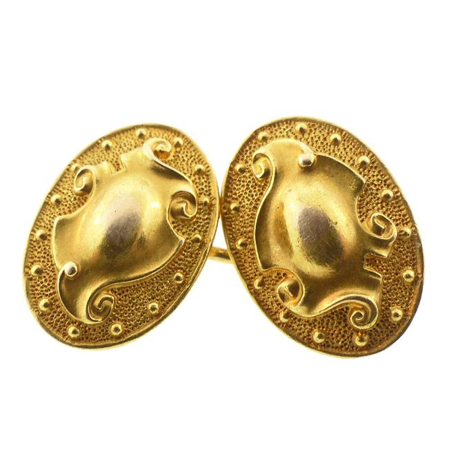 Art Nouveau 14K Gold Double-Sided Cufflinks by H. A. Kirby