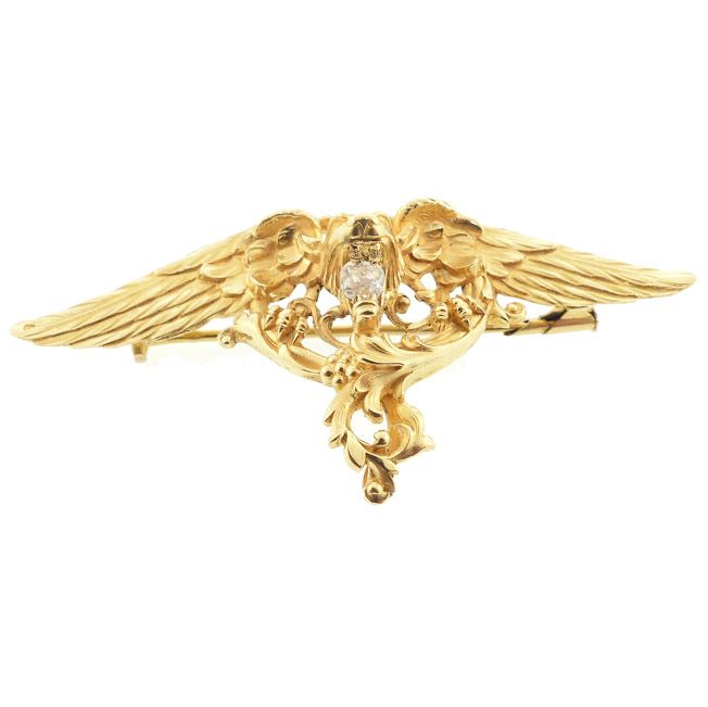 French Art Nouveau 18K Diamond Mythological Griffin Pendant & Brooch