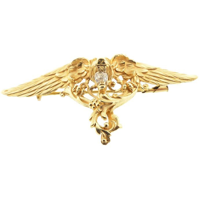 French Art Nouveau 18K Diamond Mythological Griffin Pendant &amp; Brooch