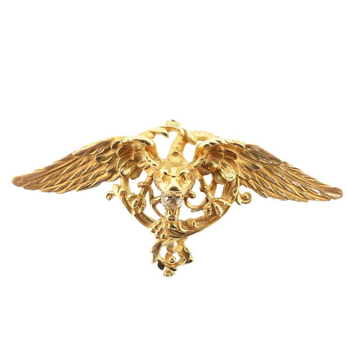 French Art Nouveau 18K Diamond Mythological Griffin Pendant &amp; Brooch