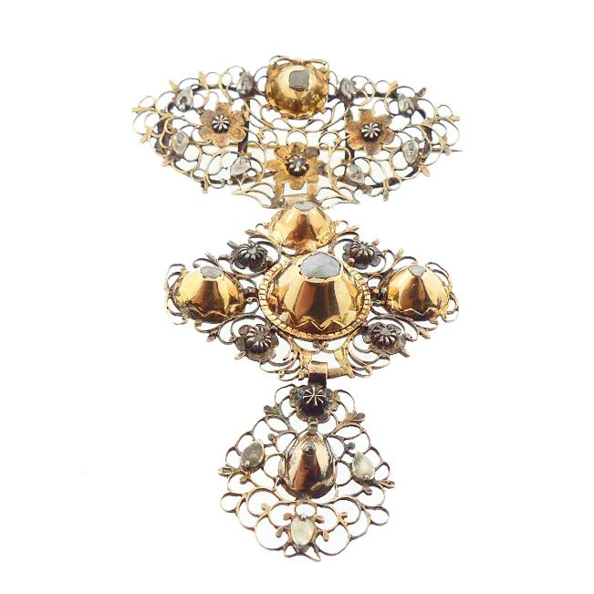 Georgian Gold, Silver 18K Gold Silver &amp; Diamond Croix Papillon Pendant