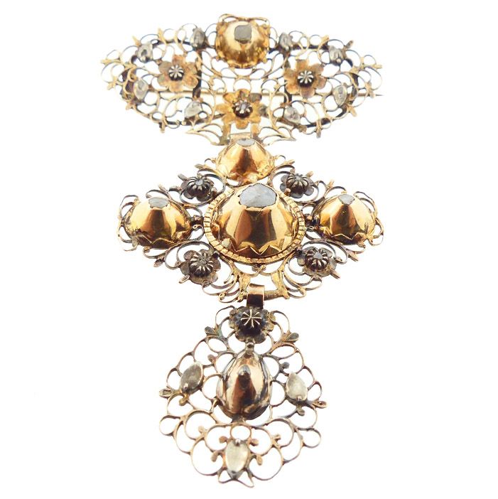 Georgian Gold, Silver 18K Gold Silver &amp; Diamond Croix Papillon Pendant