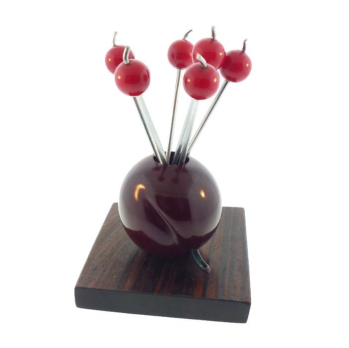 French Art Deco Bakelite Cherry Cocktail Pick Set