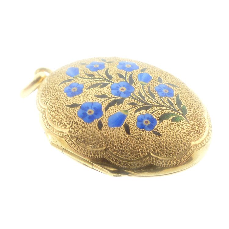 French Victorian 18K Gold &amp; Enamel Forget-Me-Not Locket