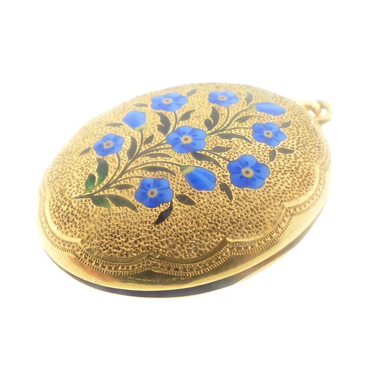 French Victorian 18K Gold &amp; Enamel Forget-Me-Not Locket