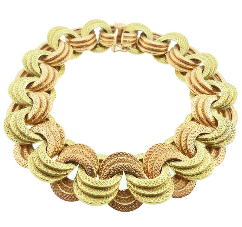 Pre-War Marchisio Italian 18K Rose &amp; Yellow Gold Retro Bracelet