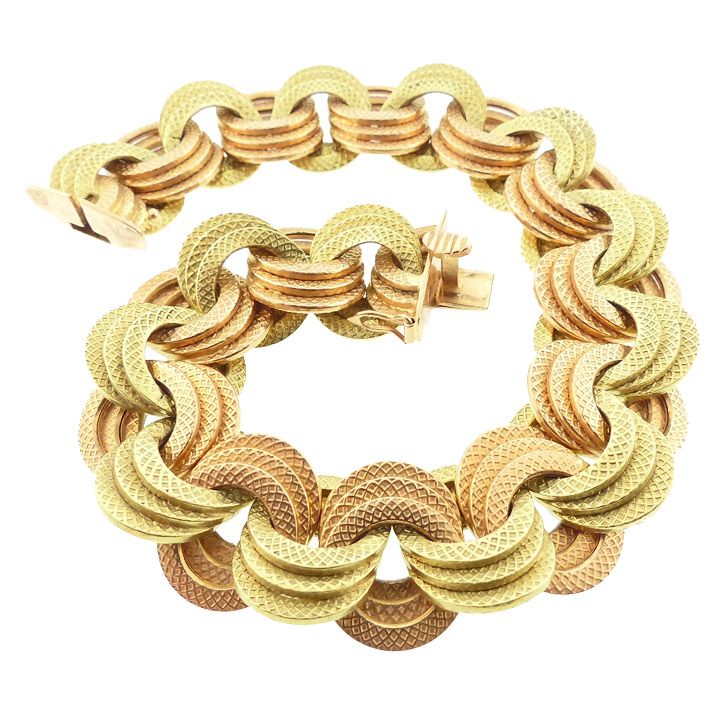 Pre-War Marchisio Italian 18K Rose &amp; Yellow Gold Retro Bracelet