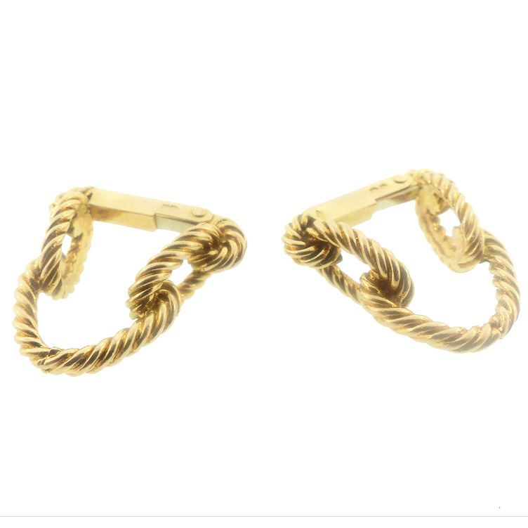 French 18K Gold Ropetwist Chain Link Stirrup Cufflinks