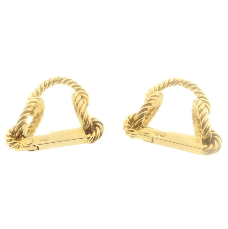 French 18K Gold Ropetwist Chain Link Stirrup Cufflinks