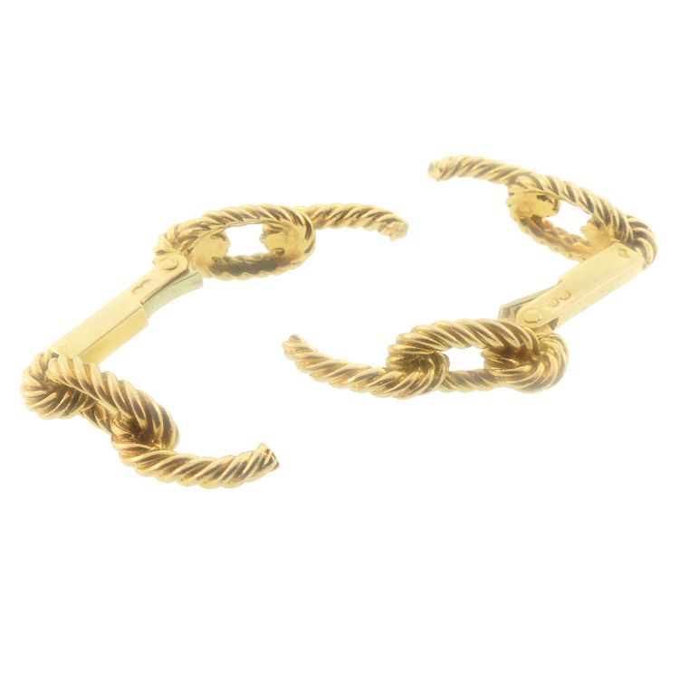 French 18K Gold Ropetwist Chain Link Stirrup Cufflinks