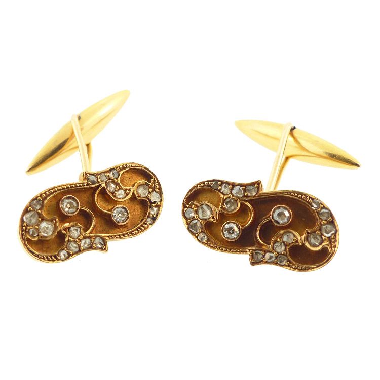 Art Noveau 18K Gold &amp; Diamond Cufflinks