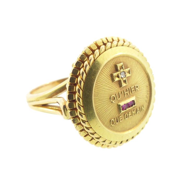 A. Augis 18K Gold, Ruby &amp; Diamond PLUS QU’HIER Love Token Ring