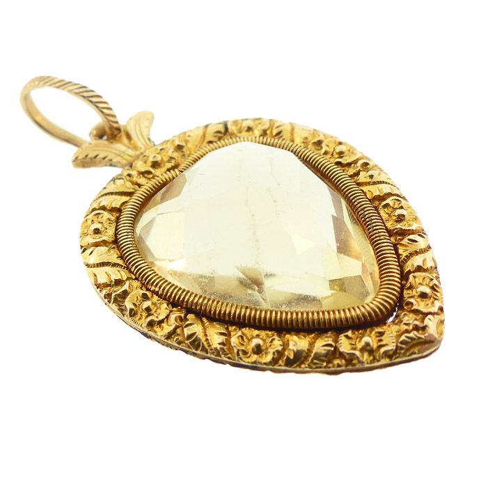 Late Georgian 18K Gold &amp; Citrine Heart Pendant