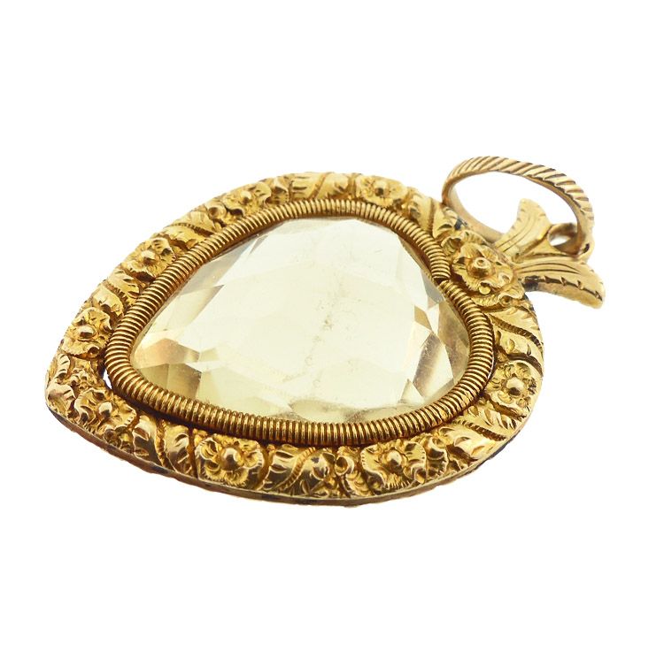 Late Georgian 18K Gold &amp; Citrine Heart Pendant