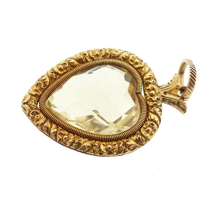 Late Georgian 18K Gold &amp; Citrine Heart Pendant