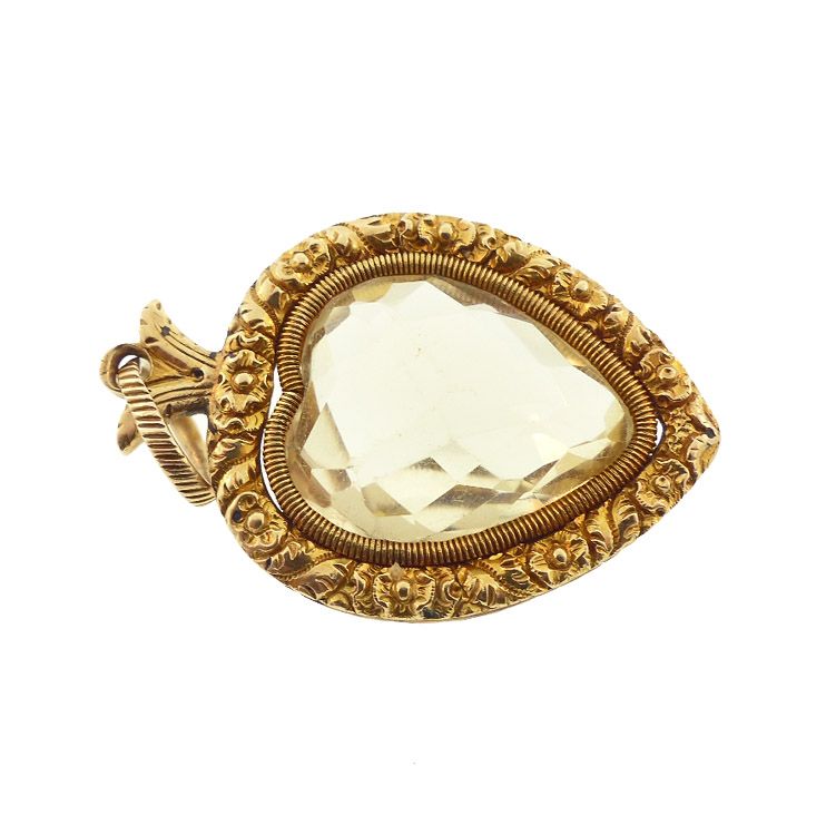 Late Georgian 18K Gold &amp; Citrine Heart Pendant