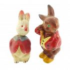 Pair 1920s Composition Easter Rabbit Figures