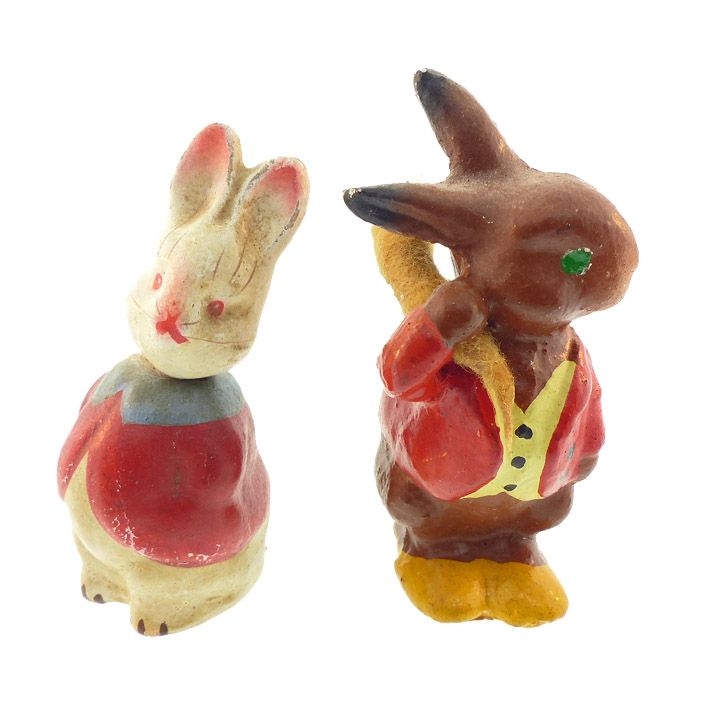 Pair 1920s Composition Easter Rabbit Figures