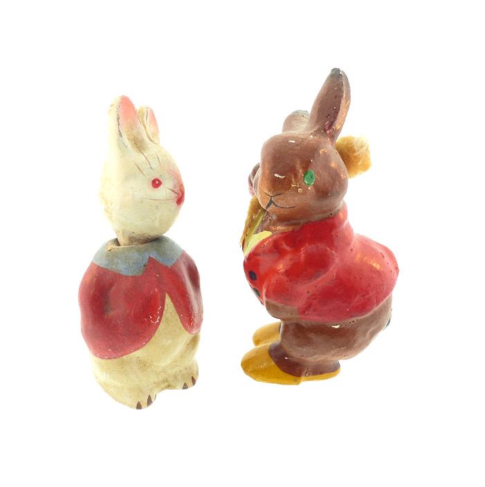 Pair 1920s Composition Easter Rabbit Figures