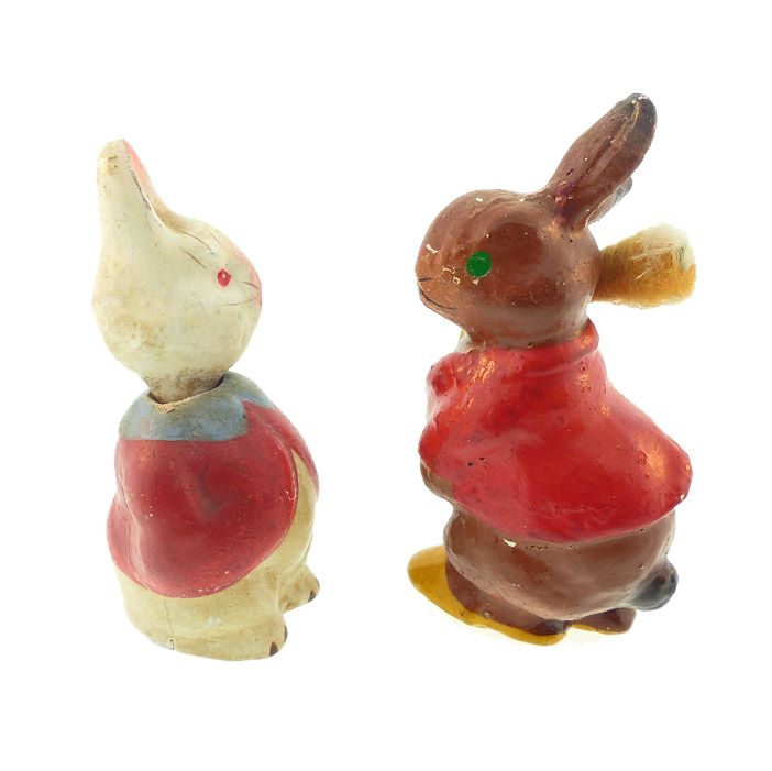 Pair 1920s Composition Easter Rabbit Figures