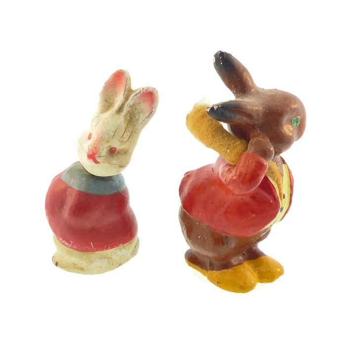 Pair 1920s Composition Easter Rabbit Figures