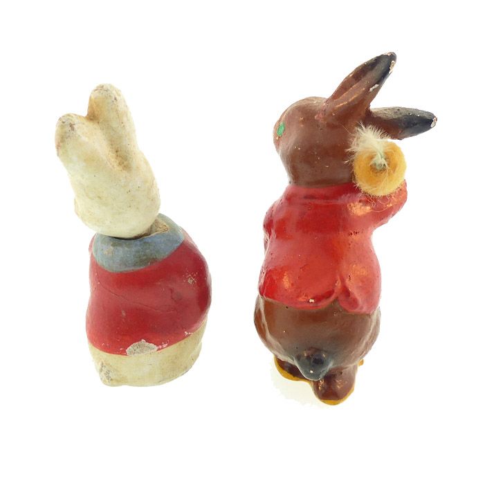 Pair 1920s Composition Easter Rabbit Figures