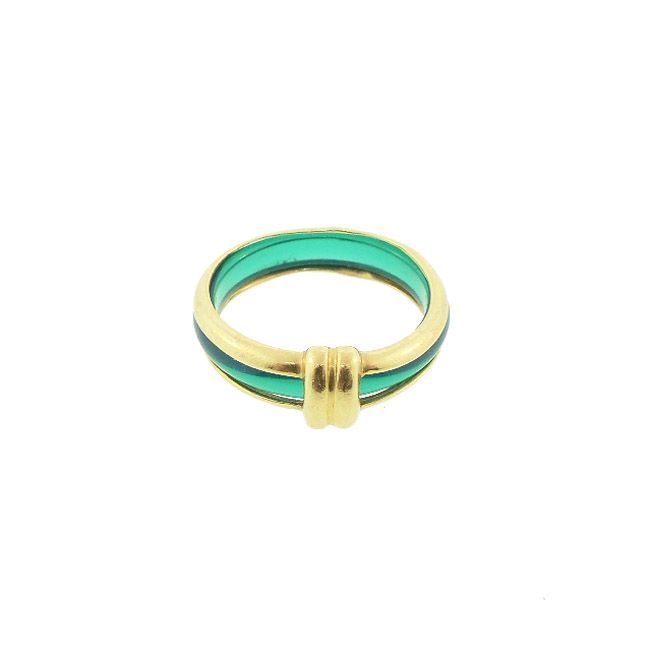 French 18K Gold & Green Chalcedony Ring