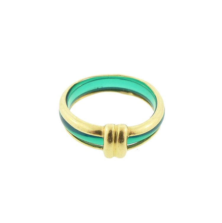 French 18K Gold &amp; Green Chalcedony Ring