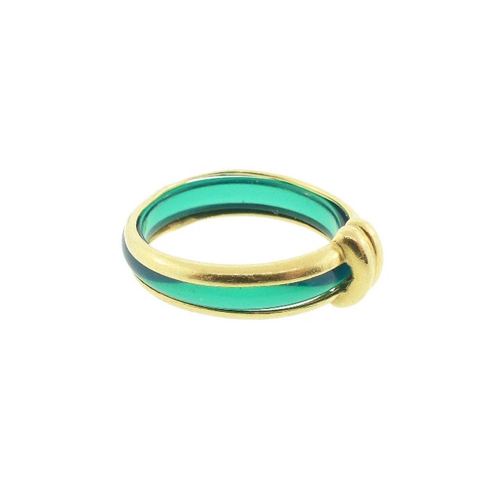 French 18K Gold &amp; Green Chalcedony Ring