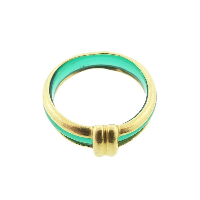 French 18K Gold &amp; Green Chalcedony Ring