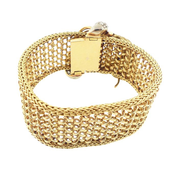 French 18K Gold, Platinum &amp; Diamond Maille Polonaise Strap Bracelet