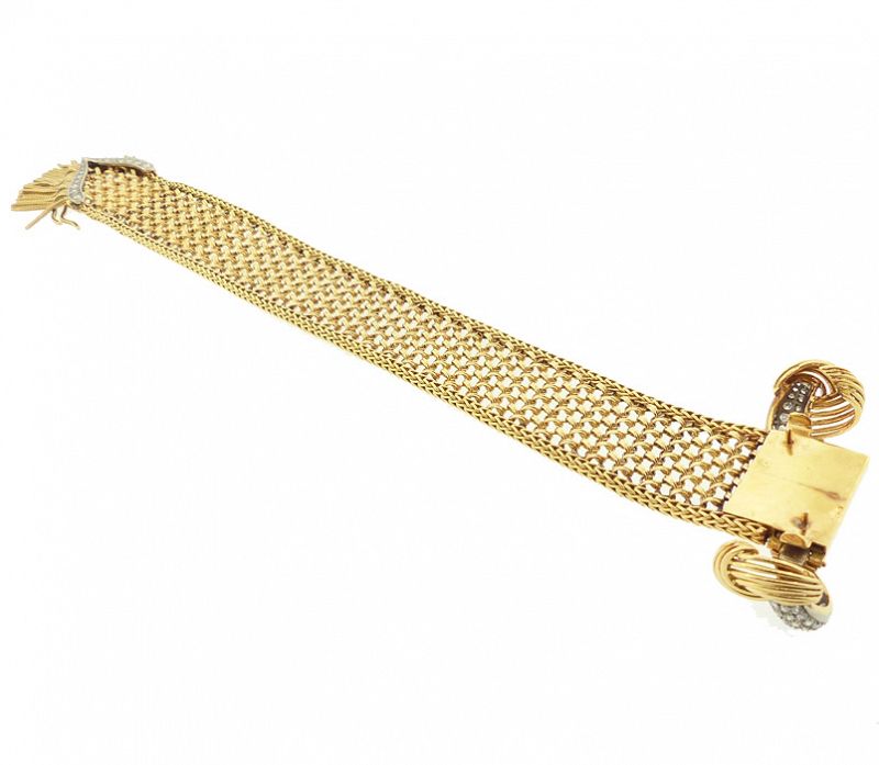 French 18K Gold, Platinum &amp; Diamond Maille Polonaise Strap Bracelet