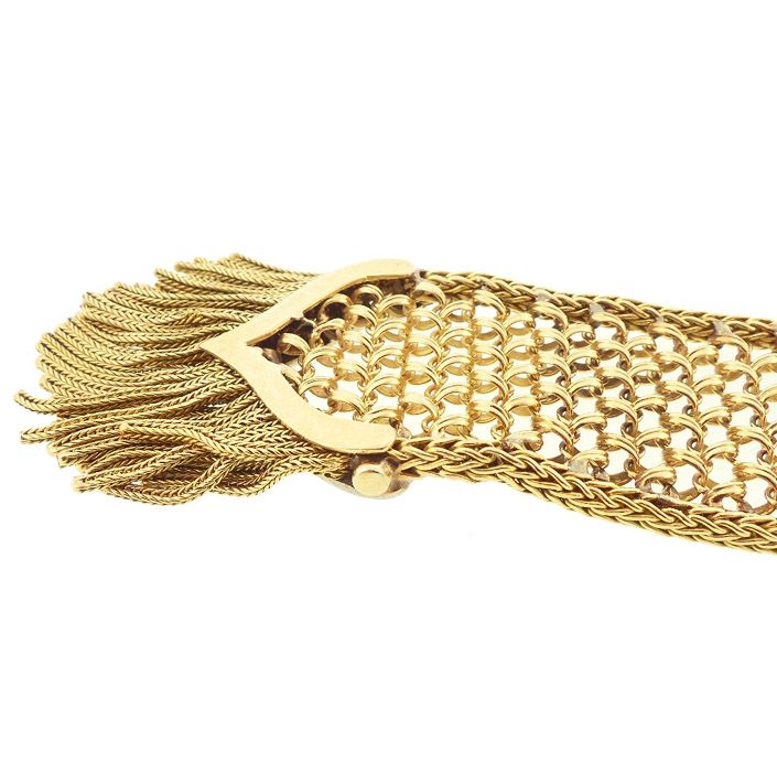 French 18K Gold, Platinum &amp; Diamond Maille Polonaise Strap Bracelet