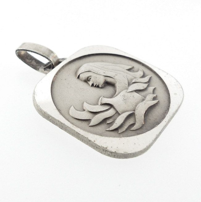 Vintage French Silver Modernist Zodiac Aquarius Pendant or Charm