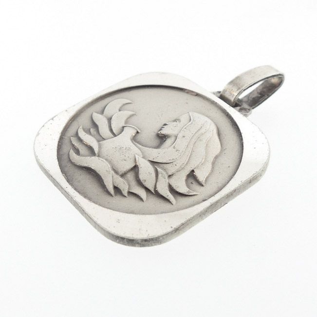 Vintage French Silver Modernist Zodiac Aquarius Pendant or Charm