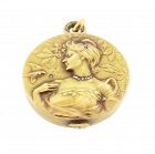 French Art Nouveau 18K Gold & Diamond Sliding Locket by Emile Dropsy