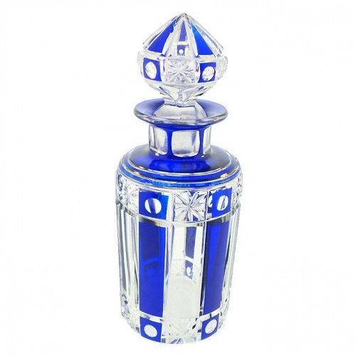 Cristalleries de Nancy Blue Overlay Cut Crystal Perfume Bottle