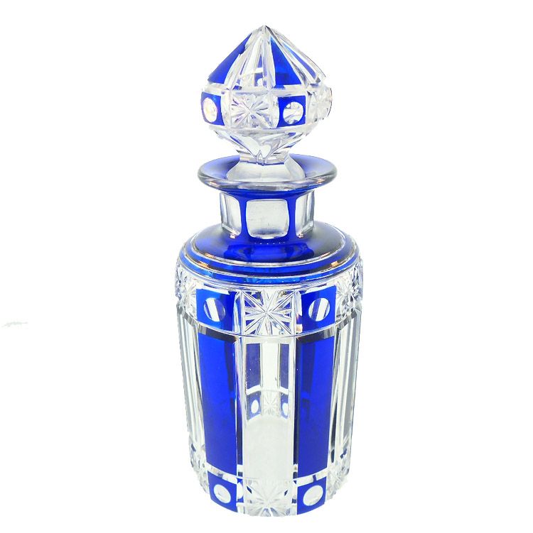 Cristalleries de Nancy Blue Overlay Cut Crystal Perfume Bottle