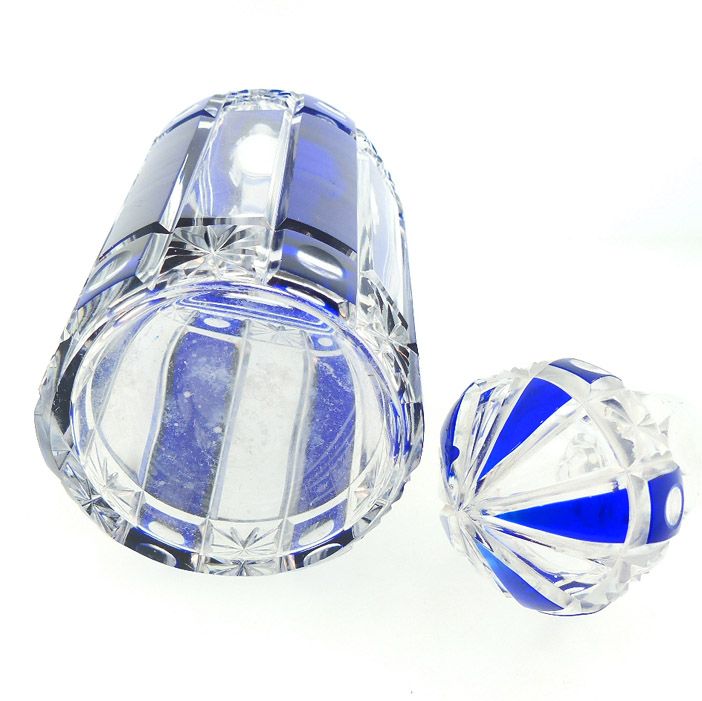 Cristalleries de Nancy Blue Overlay Cut Crystal Perfume Bottle