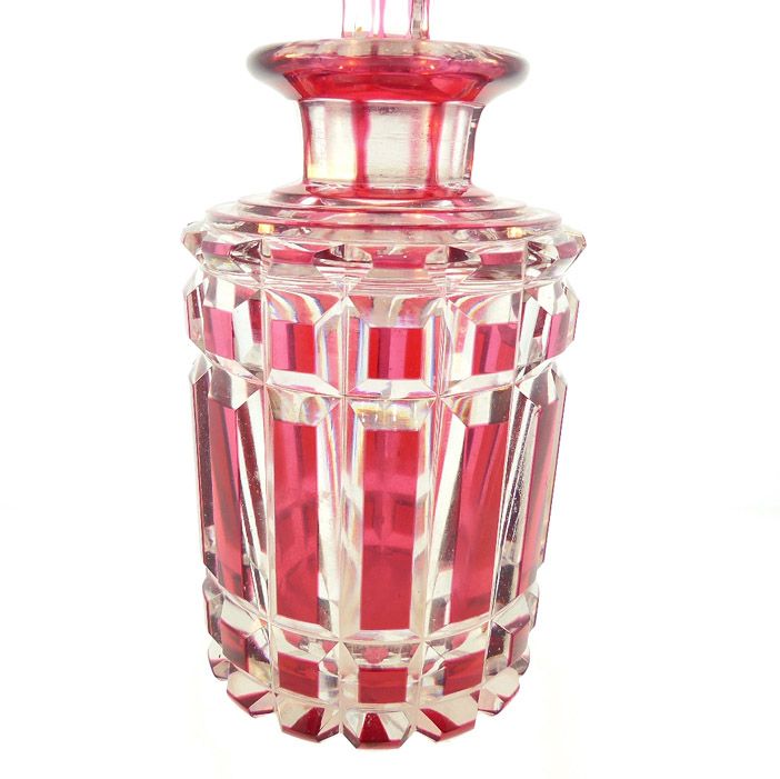 French Cranberry Overlay Cut Crystal Perfume Bottle