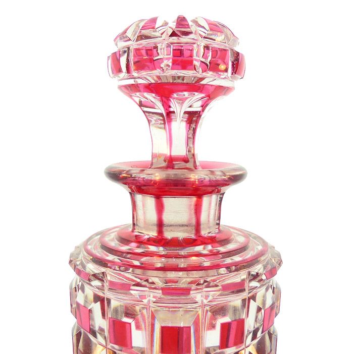 French Cranberry Overlay Cut Crystal Perfume Bottle