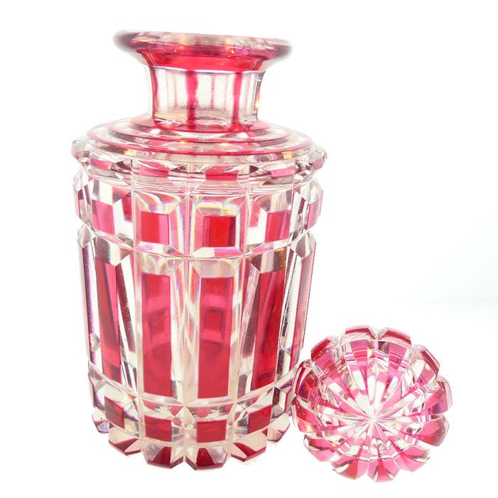 French Cranberry Overlay Cut Crystal Perfume Bottle