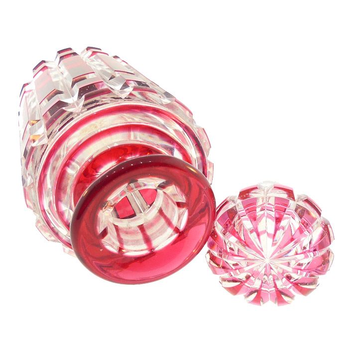 French Cranberry Overlay Cut Crystal Perfume Bottle