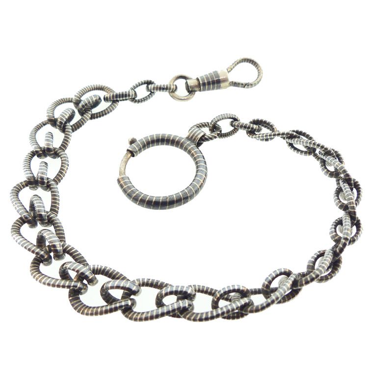 Edwardian Swiss Niello &amp; Silver Watch Chain