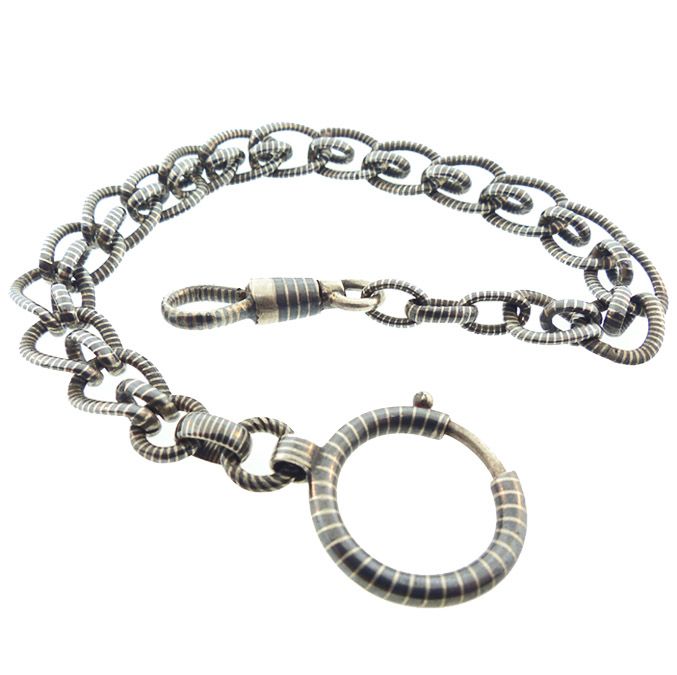 Edwardian Swiss Niello &amp; Silver Watch Chain